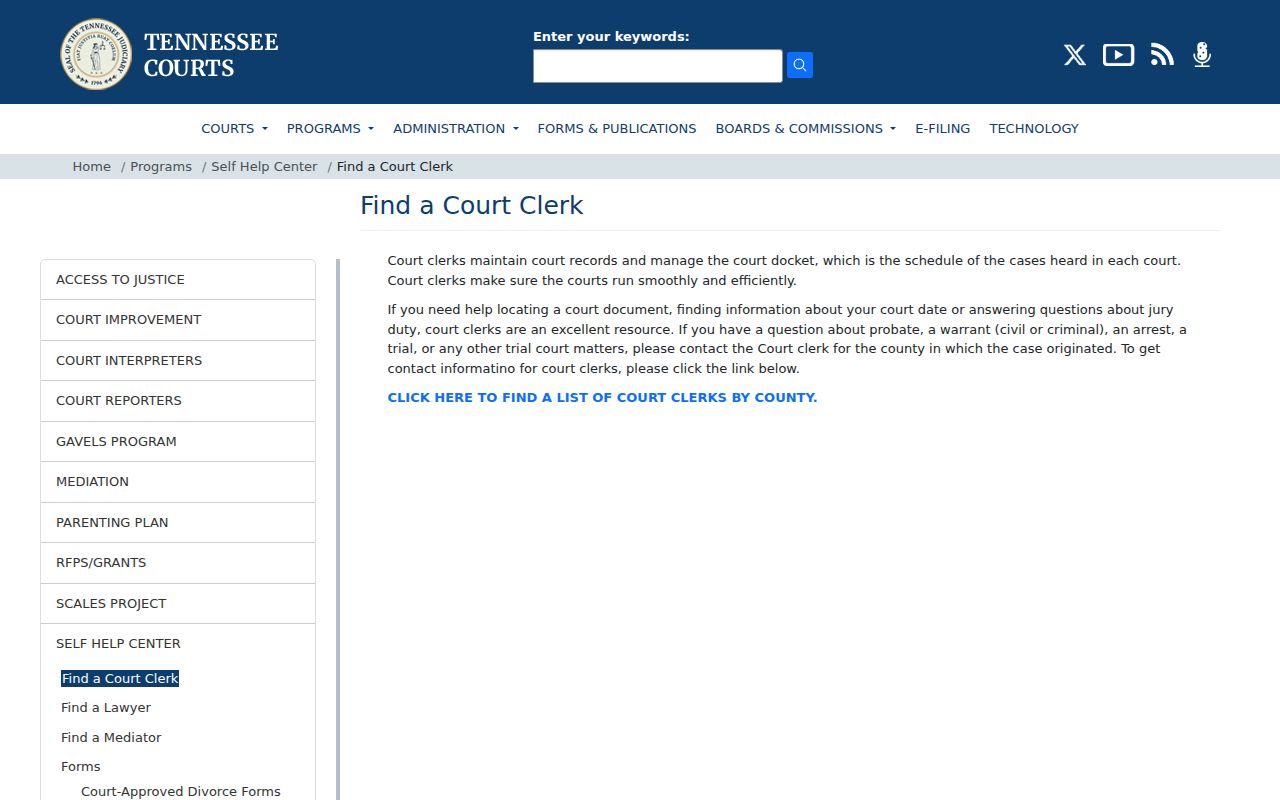Tennessee clerk locator used for Henry County court case records