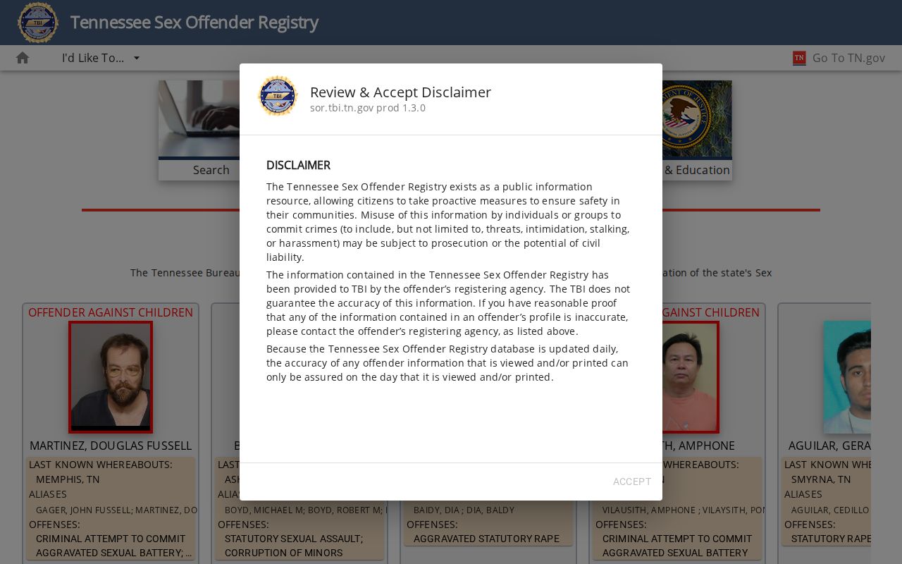 Henry County sex offender lookup on the Tennessee registry homepage