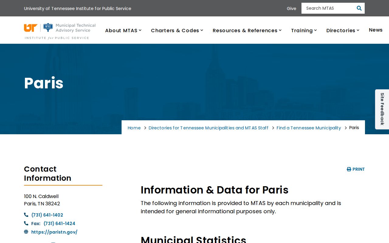 Paris criminal records and official Tennessee municipal profile
