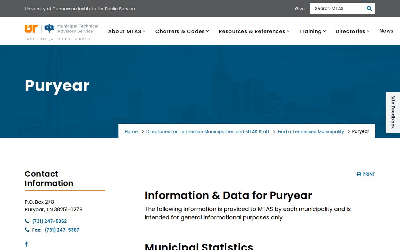 Puryear criminal records municipal profile and City Hall contact